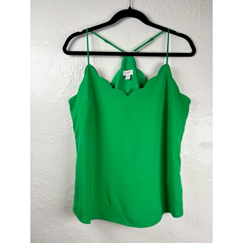 J Crew Scalloped V Neck Cami Tank Top Woman's 10 Bright Green Feminine Party